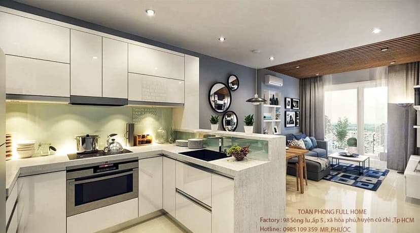 Modern kitchen and living space example